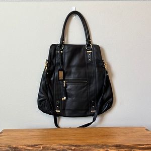Large black leather Badgley Mischka bag.